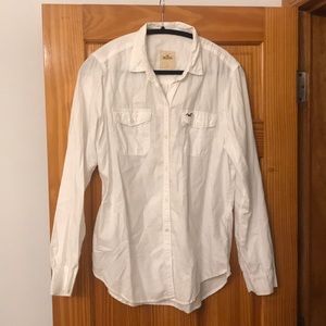 Hollister white long sleeve button down shirt